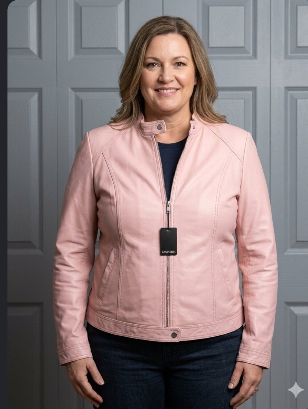 Danier Blush Pink Genuine Zippered Leather Moto Jacket SZ XL New With Tags $299